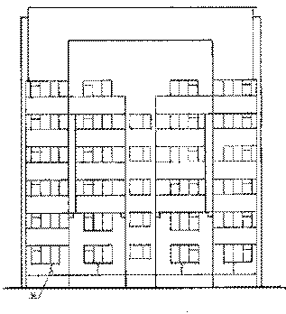 Упрощенная схема главного фасада типовой секции жилого дома по ул. Обогатительная